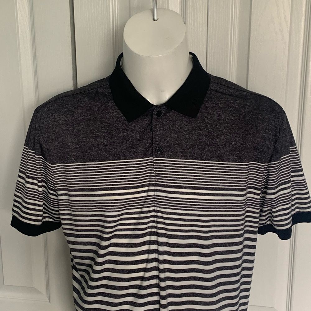 J. Lindeberg Black and White Striped Men's Golf Polo Shirt - Picture 2 of 8
